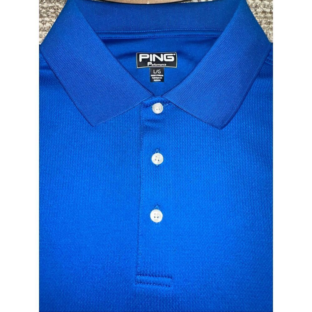Ping Men's Performance Dynamics Golf Polo Shirt Blue solid L Large Short Sleeve